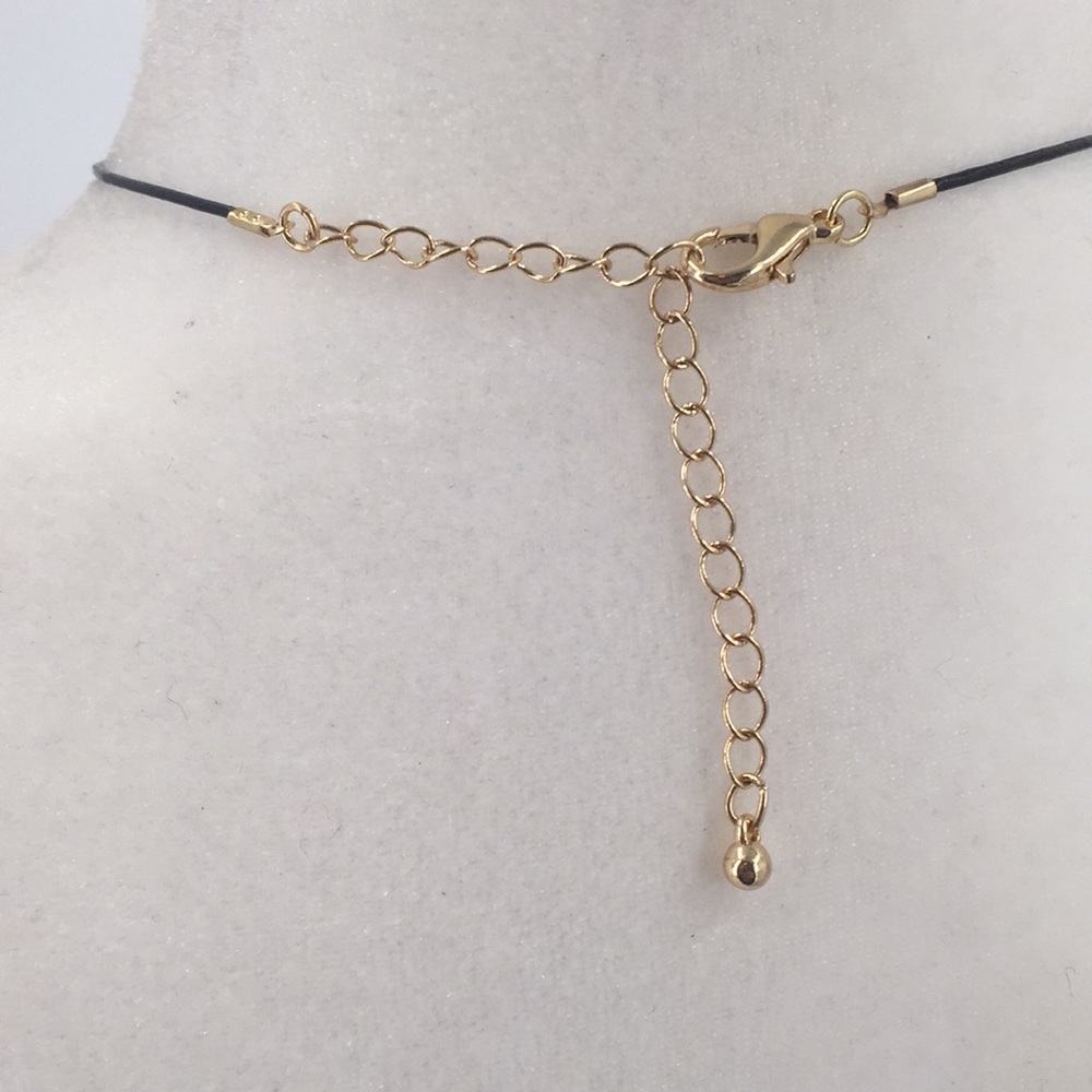 NWT bg thin leather choker square beads black gold - Picture 3 of 6